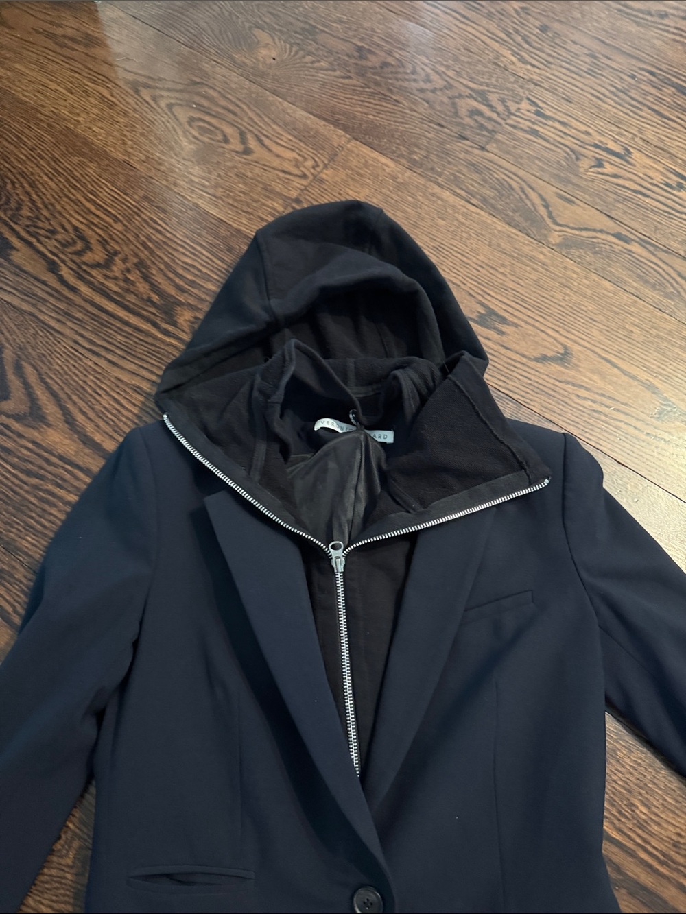 Women’s Black Hooded Blazer Jacket zip in zip out lining with hood - Picture 2 of 4